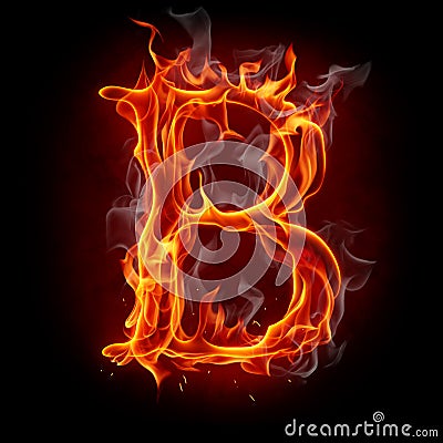 Fire letter isolated on black background Stock Photo