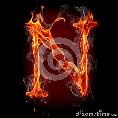Fire letter isolated on black background Stock Photo