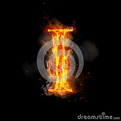 Fire letter I of burning flame light Stock Photo