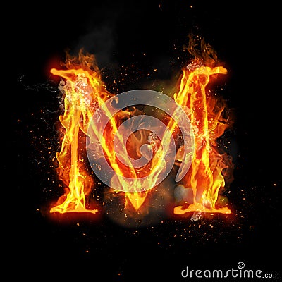 Fire letter M of burning flame light Stock Photo