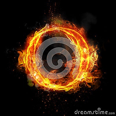 Fire letter O of burning flame light Stock Photo