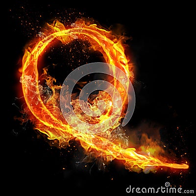 Fire letter Q of burning flame light Stock Photo