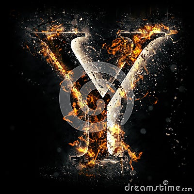 Fire letter Y Stock Photo