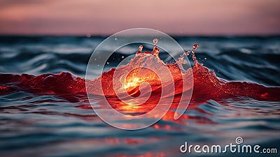 fire light in water A water waves border, representing the power and the energy of water. The border is red and pointed Stock Photo