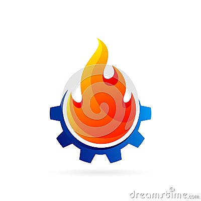 flame fire and gear vector logo design Vector Illustration