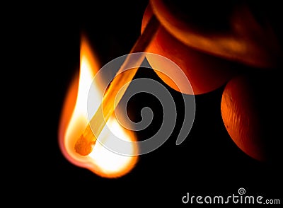 Fire from match Stock Photo