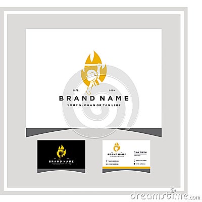 Fire monkey logo design with a business card vector Stock Photo