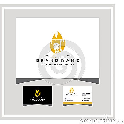Fire monkey logo design with a business card vector Vector Illustration