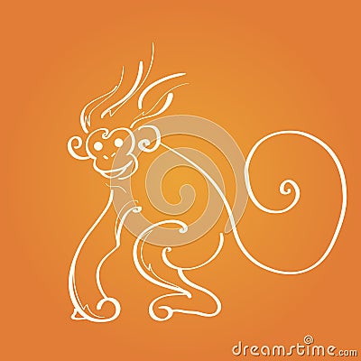 Fire Monkey Silhouette New Year Sign Asian Vector Illustration