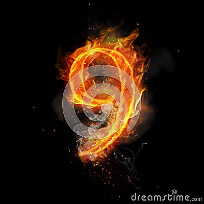 Fire number 9 nine of burning flame Stock Photo