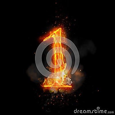 Fire number 1 one of burning flame Stock Photo