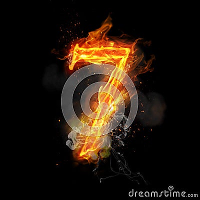 Fire number 7 seven of burning flame Stock Photo