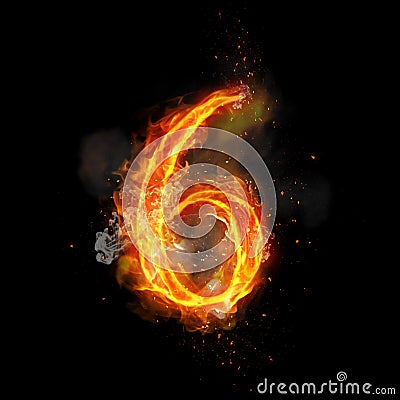 Fire number 6 six of burning flame Stock Photo