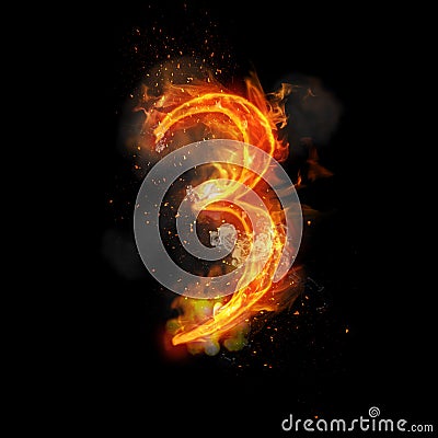 Fire number 3 three of burning flame Stock Photo