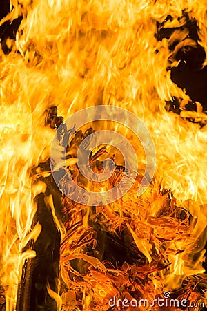 Outside fire in a camping base Stock Photo