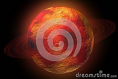 Fire Planet With Rings And Glow Stock Photo