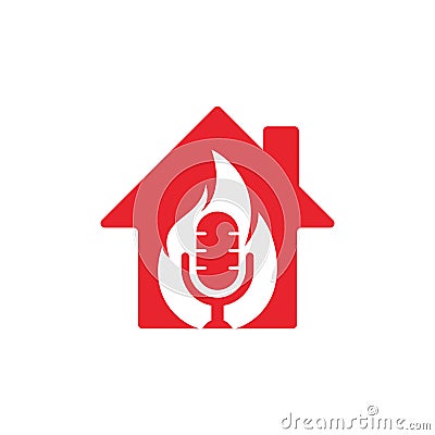 Fire Podcast home shape concept logo design Vector Illustration