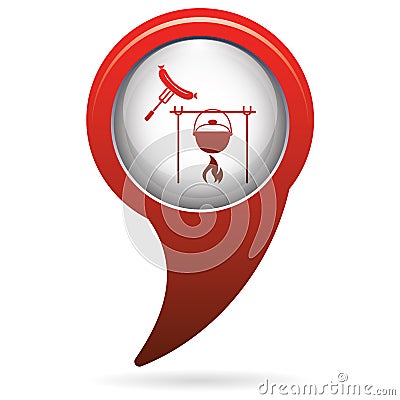 Fire, pot and sausage icon Vector Illustration