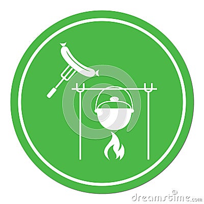 Fire, pot and sausage icon Vector Illustration