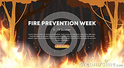 Fire prevention week background with a forest fires situation Vector Illustration