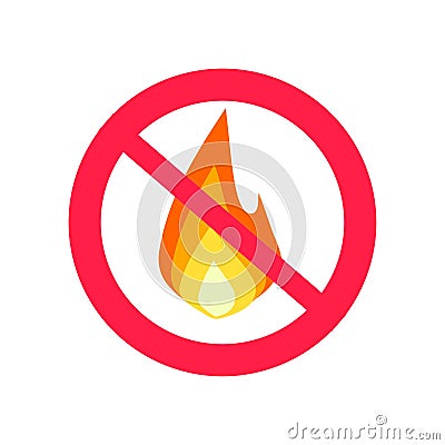 Fire prohibition hazard risk sign and flame ignition risk warning notice area icon vector flat cartoon illustration Vector Illustration