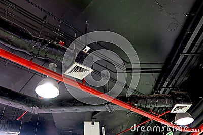 Fire protection system under the post-tension ceiling Stock Photo