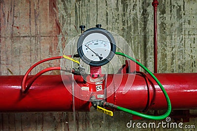 Fire pump test meter and fire pipe Stock Photo