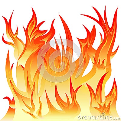 Fire with red and yellow flames on a white background Stock Photo