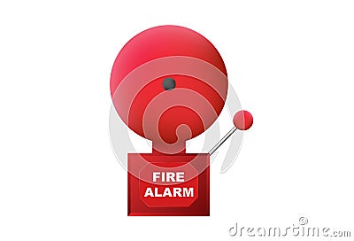 Fire retro red alarm. Sound bell with round disc and percussion mechanism Vector Illustration