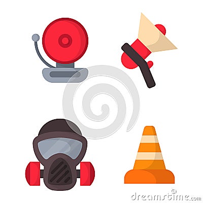 Fire safety equipment emergency tools firefighter safe danger accident protection vector illustration. Vector Illustration