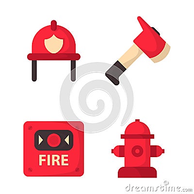 Fire safety equipment emergency tools firefighter safe danger accident protection vector illustration. Vector Illustration
