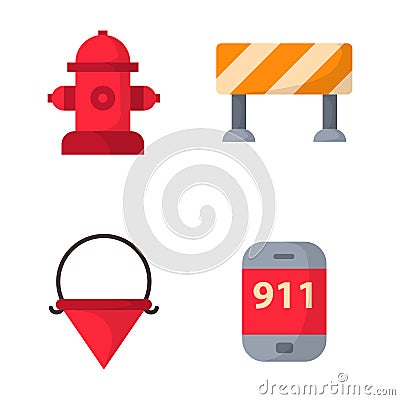 Fire safety equipment emergency tools firefighter safe danger accident protection vector illustration. Vector Illustration