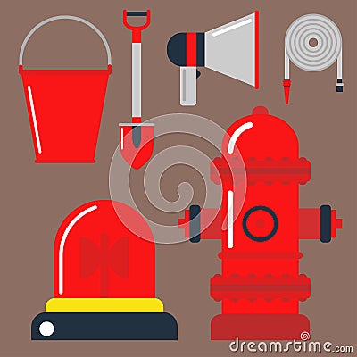 Fire safety equipment emergency tools firefighter safe danger accident protection vector illustration. Vector Illustration