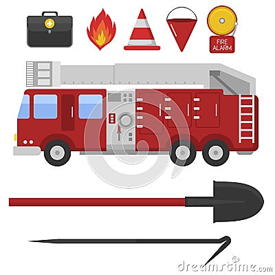 Fire safety equipment emergency tools Vector Illustration