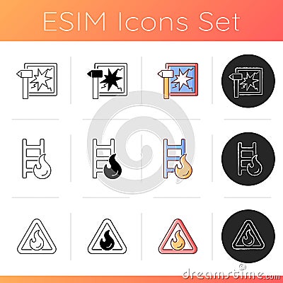 Fire safety icons set Vector Illustration