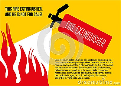 Fire safety poster. eliminate fire extinguisher. Cartoon Illustration