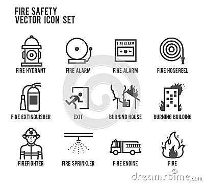 Fire Safety Vector Icon Set Vector Illustration