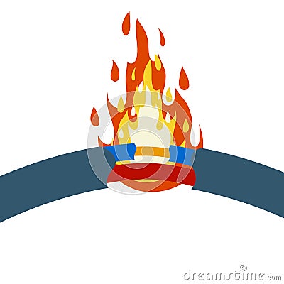 Damaged cables, red and blue wire with flame. Vector Illustration