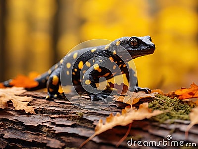 Fire salamander on forest floor Cartoon Illustration