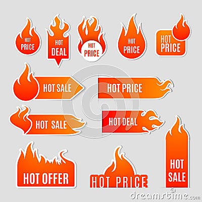 Fire Sale Flat Icon Set Vector Illustration