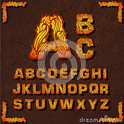 Fire set font alphabet text on a red background Vector Illustration