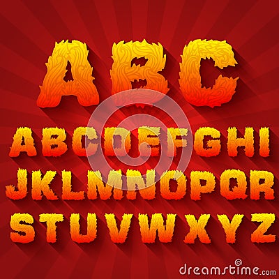 Fire set font alphabet text on a red background Vector Illustration