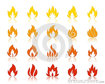 Fire silhouette flame icons bonfire vector set Vector Illustration