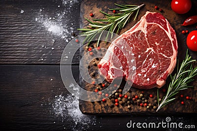 pork meat grill steak dark food raw beef background fried red. Generative AI. Stock Photo