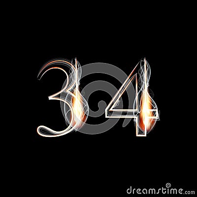 Fire and Smoke font. Numbers 3 4. Vector Illustration