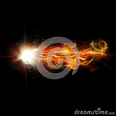 Fire Spark and Flames with Realistic Bright Flash and Glowing Flow of Sparkles Stock Photo