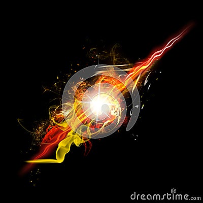 Fire Spark and Flames with Realistic Bright Flash and Glowing Flow of Sparkles Stock Photo