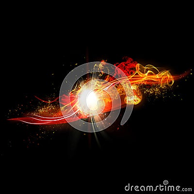 Fire Spark and Flames with Realistic Bright Flash and Glowing Flow of Sparkles Stock Photo