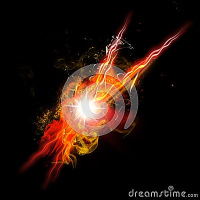 Fire Spark and Flames with Realistic Bright Flash and Glowing Flow of Sparkles Stock Photo