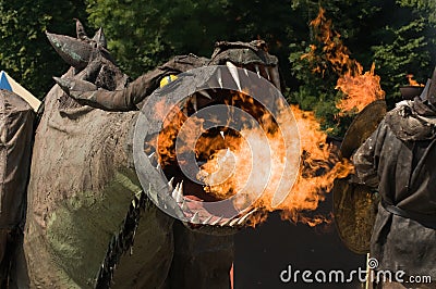 Fire spitting, Fire Breathing Dragon Stock Photo